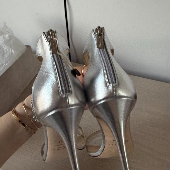 NWT Jimmy Choo Viola 100 Metallic Nappa Leather Crystal Chandelier Ankle Strap - Picture 12 of 16